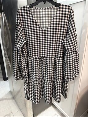 Black and White Gingham Tiered Dress